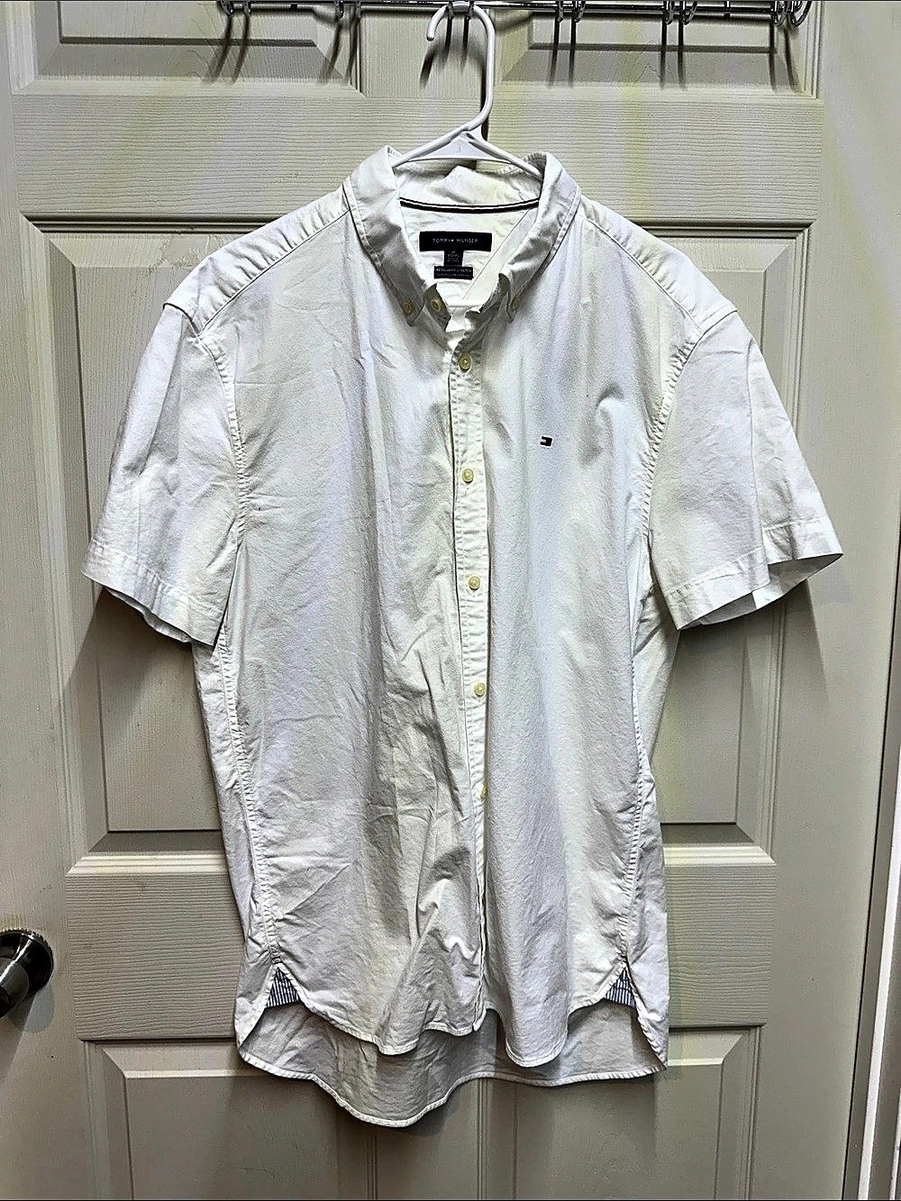 Tommy Hilfiger Regular Fit Stretch Short Sleeve Button-Down Shirt Men's White